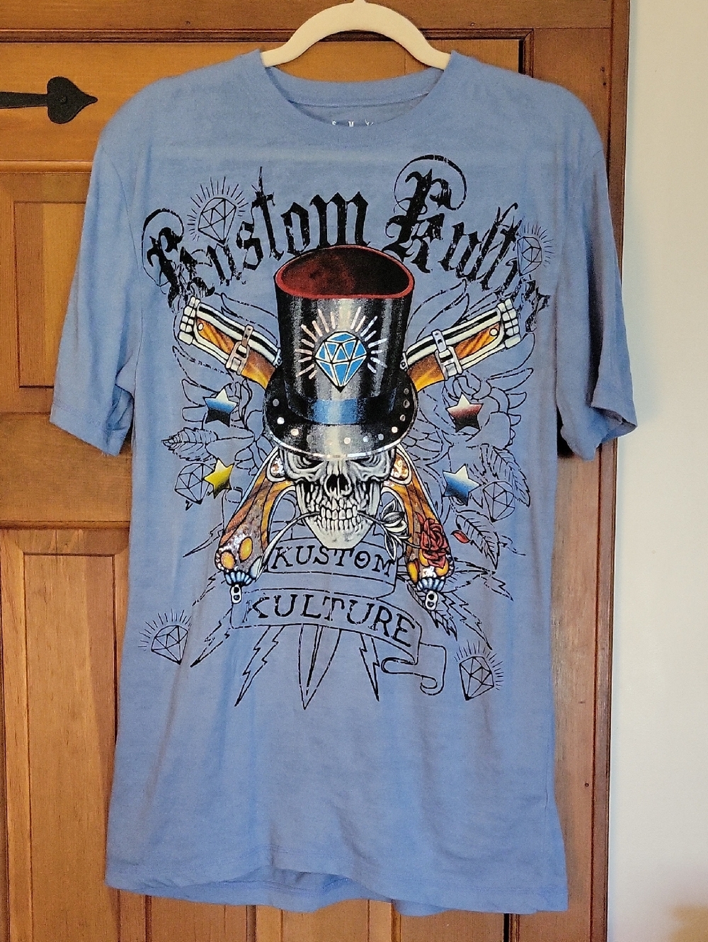KUSTOM KULTURE Blue Tophat Skull Graphic Men's T-Shirt